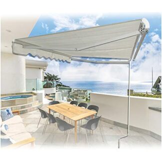 11.5'×8'Retractable Awning Aluminum Patio Sun Shade w/Crank Handle Water-Resistant Polyester Outdoor Patio Manual