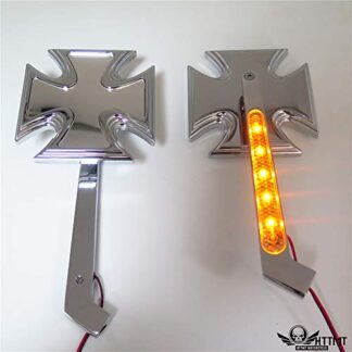 Alloy Cross Turn signals Running Custom Mirror for Harley softail FatBoy OVAL Shape