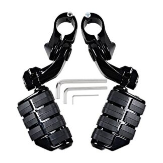 Black CNC Machined 1.25" Short Angled Adjustable Highway Peg Mount Clamp Kit w/ Footpegs for Harley Touring Models