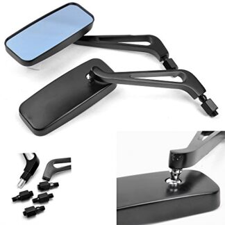 Black Rectangle Motorcycle Bobber Mirrors for Cruiser Chopper with Smoke Blue 8mm-10mm