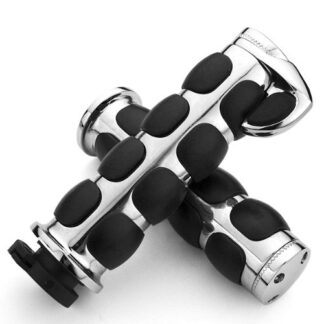 Chrome Billet Aluminum Bar End Cap Black Soft Gel Rubber Hand Grips w/ Palm Rest Fits Custom Motorcylce 7/8 Handlebar (Pair) by Astra Depot