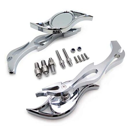 Chrome Hurricane Style Billet Running Mirror fit Suzuki Kawasaki Yamaha with Flame Shaft Stem