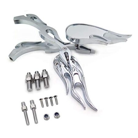 Chromed Rear View Running Side Mirror Flame Style fit Kawasaki Suzuki Hayabusa Yamaha R1 R6