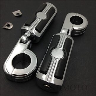 HK Group Motorcycle Black Adjustable Dually Highway P-Clamps Large Footpeg Footrest For Harley Davidson Sportster 883 1200 Street Bob Softail CVO with 1-1/2 inch (1.5") Front Engine Guard