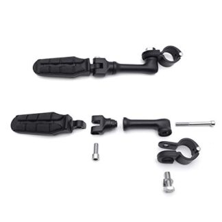 HK Group Motorcycle Black Long Angled Highway Peg Mounting Kit and Footpeg Footrest For GoldWing VTX1300 Shadow Valkyrie Triumph Equipped 1-1/4 inch (1.25") Front Engine Guard Frame Tube