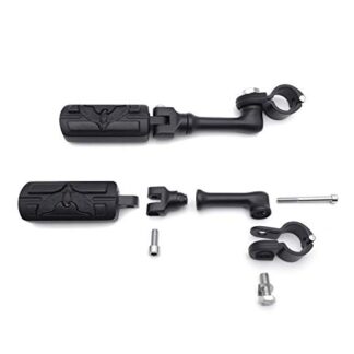 HK Group Motorcycle Black Long Angled Peg Mounting Kit with Hawk Foot Peg For Bike Equipped with 1-1/4 inch (1.25") Front Engine Guard Frame Tube Iron 883 Electra Glide Ultra Road King FLHR