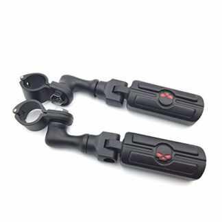 HK Group Motorcycle Black Short Angled Adjustable Peg Mounting Kit with Skull Foot Peg For GoldWing VTX1300 Shadow Valkyrie Triumph with 1" 25mm Front Engine Guard Frame Tube
