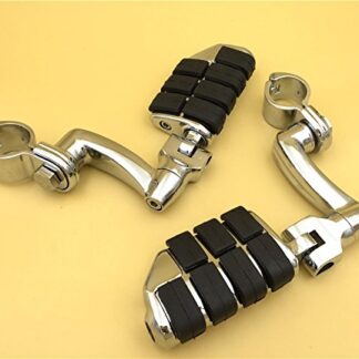 HK Group Motorcycle Chrome Adjustable Dually Highway P-Clamps Large Footpeg Footrest For Yamaha V-STAR Roadstar Suzuki Boulevard Equipped with 1-1/2 inch (1.5") Front Engine Guard Frame Tube