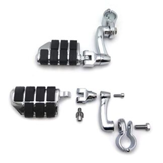 HK Group Motorcycle Chrome Adjustable Dually Highway P-Clamps Large Footpeg Footrest For Yamaha V-STAR Roadstar Suzuki Boulevard Equipped with 1-1/4 inch (1.25") Front Engine Guard Frame Tube