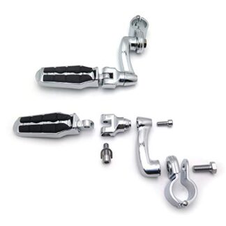 HK Group Motorcycle Chrome Adjustable Highway Peg Mounting Kit with Footpeg Foot rest For Yamaha V-STAR Roadstar Suzuki Boulevard Equipped with 1-1/4 inch (1.25") Front Engine Guard Frame Tube
