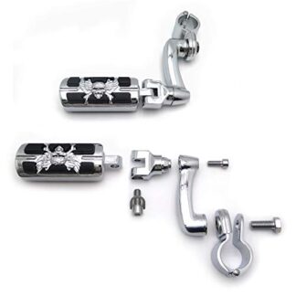 HK Group Motorcycle Chrome Adjustable Peg Mounting Kit Wing Zombie Sull Foot Peg Footrest For Harley Davidson Sportster 883 1200 Street Bob Softail CVO Equipped 1-1/4 inch (1.25") Front Engine Guard