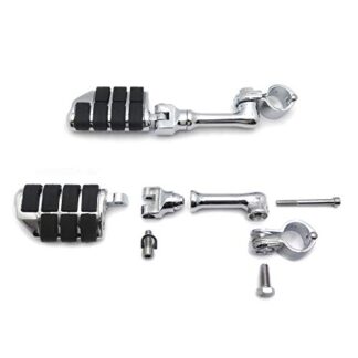 HK Group Motorcycle Chrome Long Angled Adjustable Dually Highway P-Clamps Large Footpeg Footrest For Harley Davidson Sportster 883 1200 Street Bob Softail CVO 1-1/4 inch (1.25") Front Engine Guard