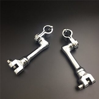 HK Group Motorcycle Chrome Long Angled Adjustable Highway Peg Mounting Kit For Bike with 1 inch (1") 25mm Front Engine Guard Frame Tube Yamaha V-STAR Roadstar Suzuki Boulevard