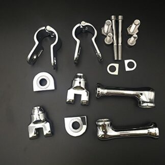 HK Group Motorcycle Chrome Long Angled Adjustable Highway Peg Mounting Kit For any Bike with 1-1/2 inch (1.5") Front Engine Guard Frame Tube GoldWing VTX1300 Shadow Valkyrie Triumph
