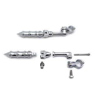 HK Group Motorcycle Chrome Long Angled Adjustable Peg Mounting Kit Bamboo Style Foot Peg GoldWing VTX1300 Shadow Valkyrie Triumph with 1-1/4 inch (1.25") Front Engine Guard Frame Tube