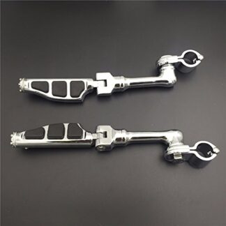 HK Group Motorcycle Chrome Long Angled Adjustable Peg Mounting Kit Flat End Foot Peg For GoldWing VTX1300 Shadow Valkyrie Triumph Rocket with 1 inch 25mm Front Engine Guard Frame Tube