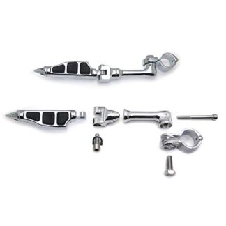 HK Group Motorcycle Chrome Long Angled Adjustable Peg Mounting Kit Stiletto Shape Footrest Foot Pegs For Yamaha V-STAR Roadstar Suzuki Boulevard 1-1/4 inch (1.25") Front Engine Guard Frame Tube