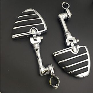 HK Group Motorcycle Chrome Long Angled Adjustable Peg Mounting Kit U Shape Foot Peg Footrest For Harley Sportster 883 1200 Street Bob Softail CVO with 1-1/2 inch (1.5") Front Engine Guard
