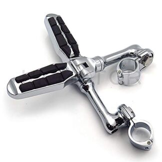 HK Group Motorcycle Chrome Long Angled Adjustable Peg Mounting Kit with Footpeg Foot rest For Yamaha V-STAR Roadstar Suzuki Boulevard with 1-1/2 inch (1.5") Front Engine Guard Frame Tube