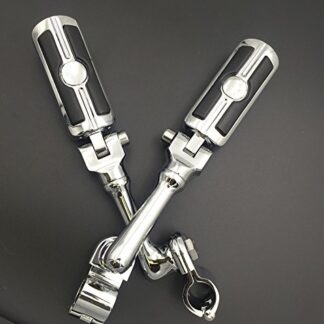 HK Group Motorcycle Chrome Long Angled Adjustable Peg Mounting Kit with Skull Foot Peg For GoldWing VTX1300 Shadow Valkyrie Triumph with 1" 25mm Front Engine Guard Frame Tube