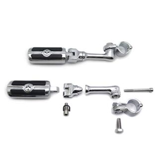 HK Group Motorcycle Chrome Long Angled Peg Mounting Kit Skull Zombie Footpeg For Bike 1-1/4 inch (1.25") Front Engine Guard Frame Tube Iron 883 XL883N Electra Glide Ultra Road King FLHR