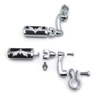 HK Group Motorcycle Chrome Peg Mounting Kit with Eagle Hawk Foot Peg For Bike Equipped with 1-1/4 inch (1.25") Front Engine Guard Frame Tube Iron 883 XL883N Electra Glide Ultra Road King FLHR
