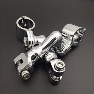HK Group Motorcycle Chrome Short Angled Adjustable Highway Peg Mounting Kit For any Bike Equipped with 1-1/2 inch (1.5") Front Engine Guard Frame Tube Yamaha V-STAR Roadstar Suzuki Boulevard