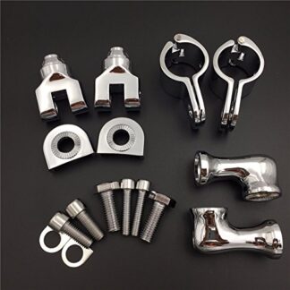 HK Group Motorcycle Chrome Short Angled Adjustable Highway Peg Mounting Kit For any Bike with 1-1/2 inch (1.5") Front Engine Guard Frame Tube GoldWing VTX1300 Shadow Valkyrie Triumph