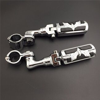 HK Group Motorcycle Chrome Short Angled Adjustable Peg Mounting Kit Eagle Style Footrest For Yamaha V-STAR Roadstar Suzuki Boulevard with 1 inch (1")25mm Front Engine Guard Frame Tube