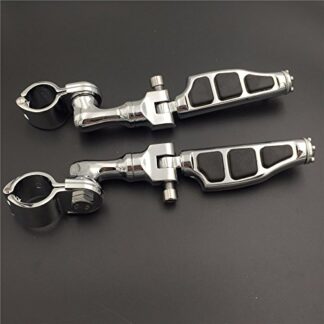 HK Group Motorcycle Chrome Short Angled Adjustable Peg Mounting Kit Flat End Foot Peg For GoldWing VTX1300 Shadow Valkyrie Triumph Rocket with 1 1/2 inch Front Engine Guard Frame Tube