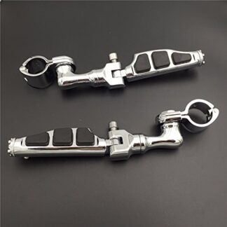 HK Group Motorcycle Chrome Short Angled Peg Mounting Kit with Flat End Foot Peg Footrest For Bike with 1-1/2 inch (1.5") Front Engine Guard Frame Tube Iron 883 Electra Glide Ultra Road King FLHR