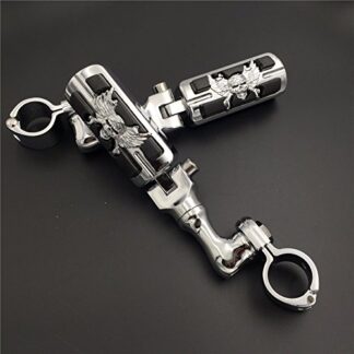HK Group Motorcycle Chrome Short Peg Mounting Kit with Zombie Sull Foot Peg For Bike Equipped with 1 inch (1") 25mm Front Engine Guard Frame Tube Iron 883 XL883N Electra Glide Ultra Road King FLHR