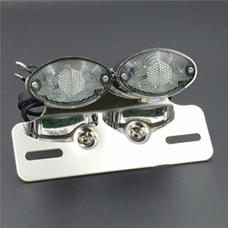 HK Group Motorcycle Chromed Base Clear Lence Universal Cat Eye Custom Tail Brake License Plate light Fits Scooter Cruiser Chopper Dirt Bike ATV off-road