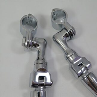 HK MOTO- Chrome Short Angled Adjustable Peg Mounting Kit Stick Footpeg GoldWing VTX1300 Shadow Valkyrie Triumph w/ 1-1/4 inch (1.25") Front Engine Guard Frame Tube