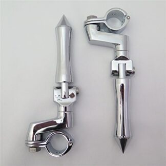 HK MOTO- Chrome Stick Footpeg Footrest w/Mounting Kit Clamps Fits Front Engine Guards w/ 1 1/4" Diameter Tubing For GoldWing VTX1300 Shadow Valkyrie Triumph