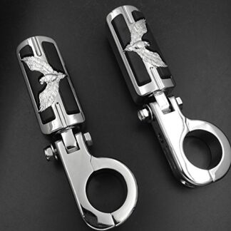 HK MOTO- Eagle Hawk Shape Front 1 1/2" Highway Stiletto 4475 Foot Pegs P-Clamps For GoldWing GL Chrome Body Black Rubber
