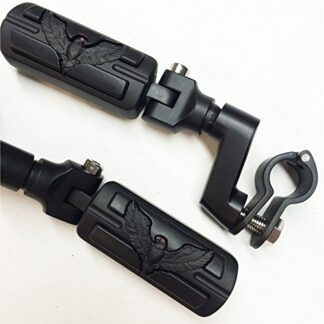 HK MOTO- Eagle Hawk Shape Front 1.5" 1 1/2" Highway Radical Stiletto 4475 Foot Pegs Clamps For GoldWing GL Black Body Black Rubber