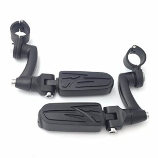 HK-MOTO Motorcycle Black Peg Mounting Kit Lightning Style Foot Peg For Bike Equipped with 1 inch (1") 25mm Front Engine Guard Frame Tube Iron 883 XL883N Electra Glide Ultra Road King FLHR