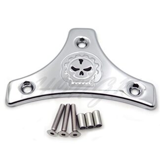 HK MOTO Motorcycle Chrome Heavy Metal Sissy Bar Backrest Pad Mount Kit w/Skull Plate For 2009-2017 Harley Touring