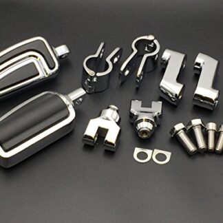 HK MOTO- Motorcycle Chrome Highway AirFlow Foot Rest Foot Pegs with 1 1/2" 1.5 inch Mounting Bracket For Harley Davidson Softail Dyna Glide Road King Sportster 883 1200 CVO Street Glide Fat Boy Iron