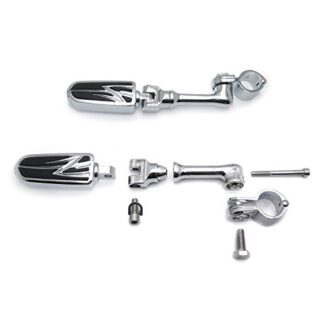 HK-MOTO Motorcycle Chrome Long Angled Mounting Kit Lightning Style Foot Peg For Bike with 1.25" Front Engine Guard Frame Tube Iron 883 XL883N Electra Glide Ultra Road King FLHR