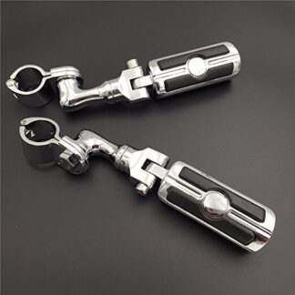 HK MOTO- Motorcycle Chrome New Short Angled Adjustable Peg Mounting Kit with Skull Zombie Foot Peg For Honda GoldWing Shadow Valkyrie Triumph 1-1/4 inch (1.25") Front Engine Guard Frame Tube