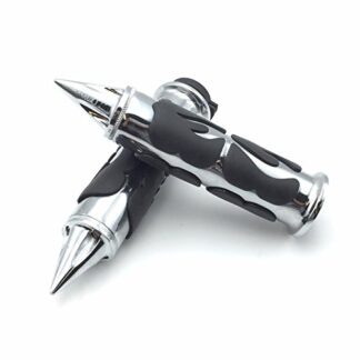 HK MOTO- Motorcycle Chrome Spike Comfort Rubber Flame Hand Grip 25mm 1" 1 inch For Suzuki Intruder Boulevard C90 C50 M50 Volusia Marauder 800
