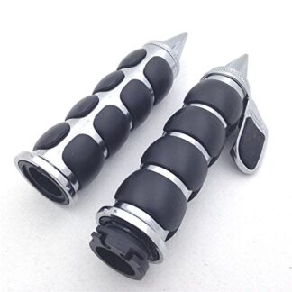 HK MOTO- Spike Chromed 1" Rubber Handlebar Grips for Harley Road King CVO Springer Deluxe