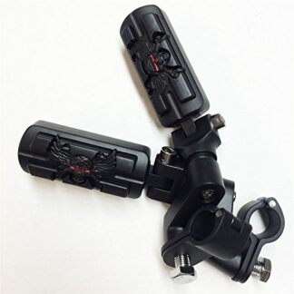 HK MOTO- Wing Skull Zombie Shape Front 1" Highway Radical Stiletto 4475 Foot Pegs Clamps For GoldWing GL Black Body Black Rubber