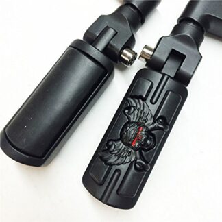 HK MOTO- Wing Skull Zombie Shape Front Rider 1" Stiletto 4475 Foot Peg Clamps For Shadow ACE Magna Valkyrie Black Body Black Rubber