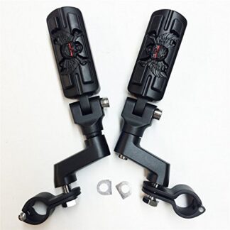 HK MOTO- Wing Skull Zombie Shape Front Rider 1.5" 1 1/2" Stiletto 4475 Foot Peg Clamps For Shadow ACE Magna Valkyrie Black Body Black Rubber