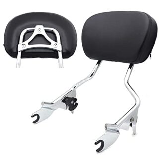 HK MOTO adjustable Chrome Backrest Sissy Bar w/ Leather pad w/ Hollow-out Mounting Plate For ALL YEAR Harley Davidson Touring FLHR- Road King FLHX- Street Glide (NEED DOCKING,SOLD SEPARATELY)