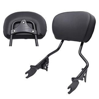 HK MOTO adjustable Gloss Black Backrest Sissy Bar w/ Leather pad w/ Flat Mounting Plate For ALL YEAR Harley Davidson Touring FLHR- Road King FLHX- Street Glide (NEED DOCKING,SOLD SEPARATELY)