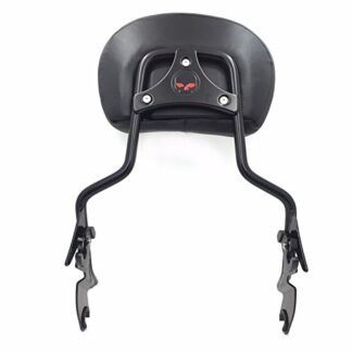 HK MOTO adjustable Gloss Black Backrest Sissy Bar w/Leather pad w/Skull Mounting Plate For ALL YEAR Harley Davidson Touring FLHR- Road King FLHX- Street Glide (NEED DOCKING,SOLD SEPARATELY)